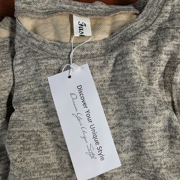 Fashion Blouson Puff Sleeve Greige Sweatshirt Size Large - Picture 8 of 9